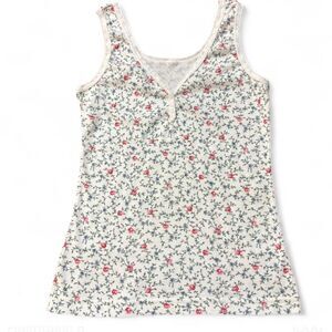 90s Micro Floral Cotton V-Neck Cami Tank Top M/L-- Vintage Rosette Print
